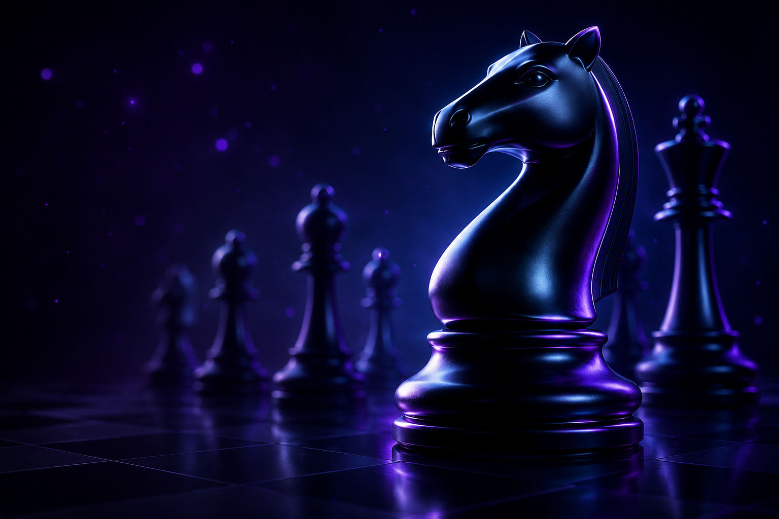Black knight chess piece in a tournament arena